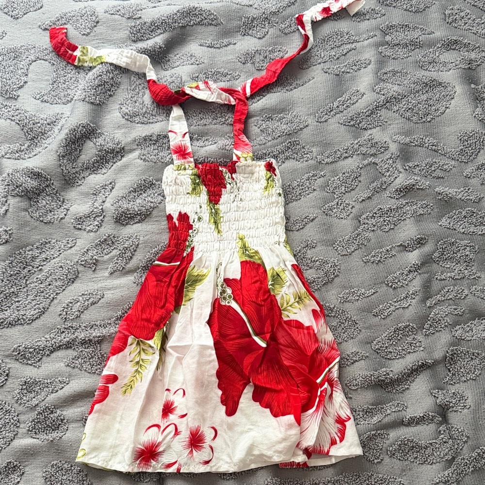 Girls Red Floral Halter Sundress